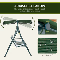 Outsunny Outdoor 3-person Porch Swing Chair with Adjustable Canopy Green