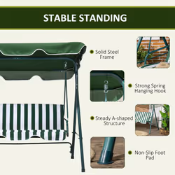 Outsunny Outdoor 3-person Porch Swing Chair with Adjustable Canopy Green