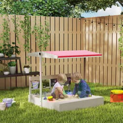 Outsunny Kids Wooden Sandbox w/ Canopy, Kitchen Toys, Seat, Storage, for Outdoor