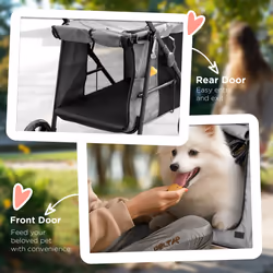 PawHut One-click Foldable Pet Stroller w/ Mesh Windows, for Small Pets - Grey - Additional view 6