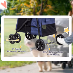 PawHut One-click Foldable Pet Stroller w/ Mesh Windows, for Small Pets - Blue - Additional view 4
