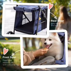 PawHut One-click Foldable Pet Stroller w/ Mesh Windows, for Small Pets - Blue - Additional view 5