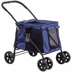 PawHut One-click Foldable Pet Stroller w/ Mesh Windows, for Small Pets - Blue - Additional view 8