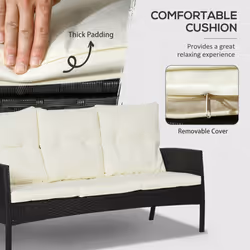 Outsunny 6 Pieces Rattan Garden Furniture Sofa Set, White