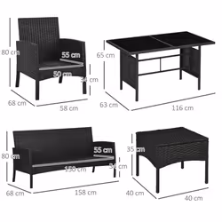 Outsunny 6 Pieces Rattan Garden Furniture Sofa Set, White - Additional view 7