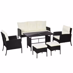 Outsunny 6 Pieces Rattan Garden Furniture Sofa Set, White - Additional view 8
