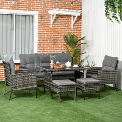 Outsunny 6 Pieces Rattan Garden Furniture Sofa Set, Mixed Grey