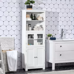 HOMCOM Kitchen Cupboard Storage Cabinet Adjustable Shelves, Glass Doors, White