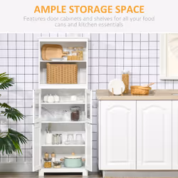 HOMCOM Kitchen Cupboard Storage Cabinet Adjustable Shelves, Glass Doors, White - Additional view 4