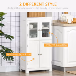 HOMCOM Kitchen Cupboard Storage Cabinet Adjustable Shelves, Glass Doors, White - Additional view 5