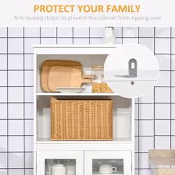HOMCOM Kitchen Cupboard Storage Cabinet Adjustable Shelves, Glass Doors, White - Additional view 7