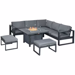Outsunny 6-Piece Garden Furniture Set with Firepit Table Outdoor Sofa Aluminium - Additional view 8