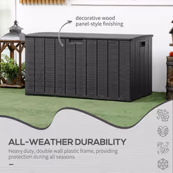 Outsunny 336 Litre Rolling Outdoor Garden Storage Box, Plastic Container, Black - Additional view 4
