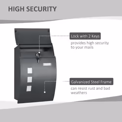 HOMCOM Weatherproof Wall Mounted Letter Box Post Box with Keys Anthracite Grey
