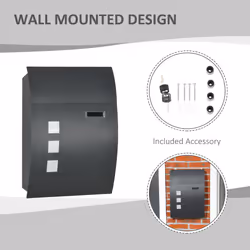 HOMCOM Weatherproof Wall Mounted Letter Box Post Box with Keys Anthracite Grey - Additional view 4