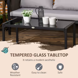 Outsunny 4 Piece Garden Sofa Set w/ Tempered Glass Coffee Table Light Grey