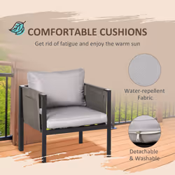 Outsunny 4 Piece Garden Sofa Set w/ Tempered Glass Coffee Table Light Grey - Additional view 4