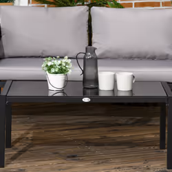 Outsunny 4 Piece Garden Sofa Set w/ Tempered Glass Coffee Table Light Grey - Additional view 6