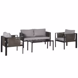 Outsunny 4 Piece Garden Sofa Set w/ Tempered Glass Coffee Table Light Grey - Additional view 8