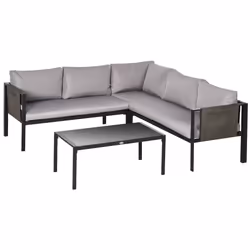 Outsunny 4 Piece Garden Furniture Set w/ Breathable Mesh Pocket, Light Grey - Additional view 8