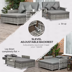 Outsunny Garden Rattan Furniture Set 2 Seater Patio Sun Lounger Daybed Sun Bed