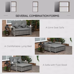 Outsunny Garden Rattan Furniture Set 2 Seater Patio Sun Lounger Daybed Sun Bed