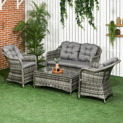 Outsunny 4 Pieces Rattan Sofa Set Outdoor Conservatory Furniture with Cushions