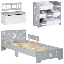 ZONEKIZ 3PCs Kids Bedroom Furniture Set W/ Bed Storage, Star & Moon Pattern Grey