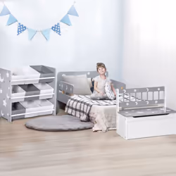 ZONEKIZ 3PCs Kids Bedroom Furniture Set W/ Bed Storage, Star & Moon Pattern Grey