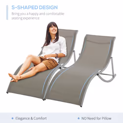 Outsunny Set of 2 Zero Gravity Lounge Chair Recliners Sun Lounger Light Grey