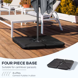 Outsunny Set of 4 Banana Parasol Base Stand Water or Sand Filled Weights, Black