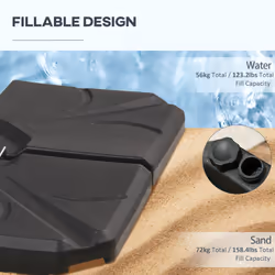 Outsunny Set of 4 Banana Parasol Base Stand Water or Sand Filled Weights, Black