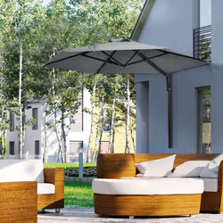 Outsunny Wall-Mounted Parasol Patio Umbrella with Hand to Push System Grey