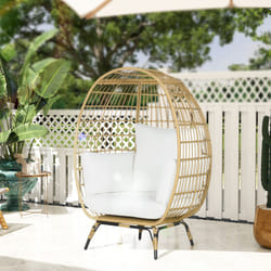 Outsunny PE Rattan Egg Chair w/ Padded Cushions for Garden, Khaki