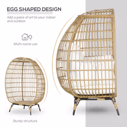 Outsunny PE Rattan Egg Chair w/ Padded Cushions for Garden, Khaki