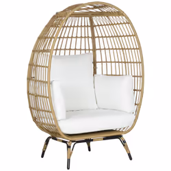 Outsunny PE Rattan Egg Chair w/ Padded Cushions for Garden, Khaki - Additional view 8