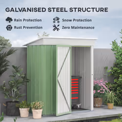 Outsunny Steel Garden Shed, Small Lean-to Shed for Bike, 5x3 ft, Green