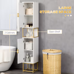 kleankin Freestanding Bathroom Cabinet Linen Towel w/ Adjustable Shelf, 2 Doors