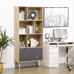 HOMCOM Freestanding Bookshelf with Bottom Cabinet and 6 Open Shelves, Natural