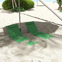 Outsunny 2 Pieces Outdoor Beach Mat Steel Reclining Chair Set w/ Pillow Green