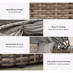 Outsunny 5 PCs Cushioned Outdoor Plastic Rattan Round Sofa Bed Table Set Grey