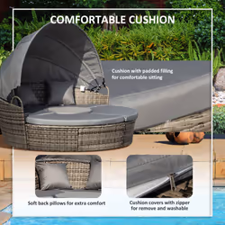 Outsunny 5 PCs Cushioned Outdoor Plastic Rattan Round Sofa Bed Table Set Grey - Additional view 4