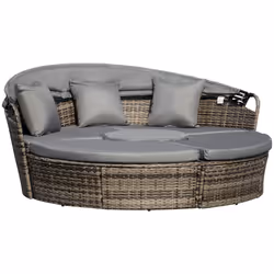 Outsunny 5 PCs Cushioned Outdoor Plastic Rattan Round Sofa Bed Table Set Grey - Additional view 8