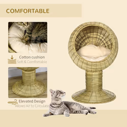PawHut Raised Cat House, Natural Mat Grass Cat Bed w/ Stand Cushion, Î¦41x 69 cm - Additional view 4