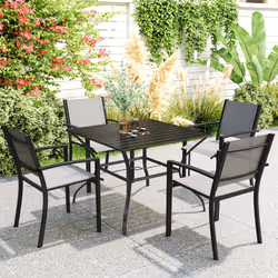 Outsunny Garden Table with Parasol Hole for Four, Slatted Metal Plate Top Black