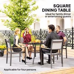 Outsunny Garden Table with Parasol Hole for Four, Slatted Metal Plate Top Black