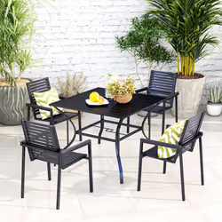 Outsunny Garden Table with Parasol Hole for Four, Slatted Metal Plate Top Black - Additional view 6