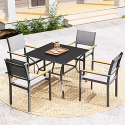Outsunny Garden Table with Parasol Hole for Four, Slatted Metal Plate Top Black - Additional view 7