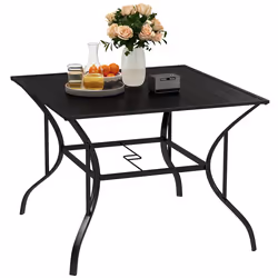 Outsunny Garden Table with Parasol Hole for Four, Slatted Metal Plate Top Black - Additional view 8