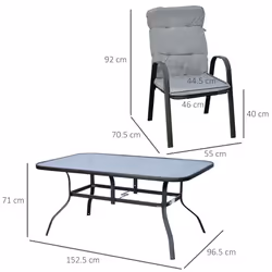 Outsunny 7 PCs Garden Dining Set w/ Umbrella Hole & Cushion, Grey - Additional view 5